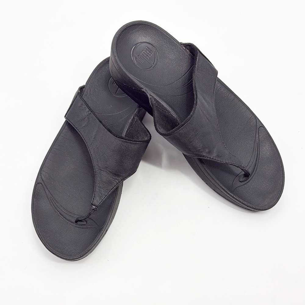 Fitflop Leather Black Thong Sandals US 9 EU 41 Comfort Walking Casual